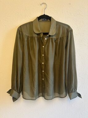 GAP Olive Green Sheer Button Down